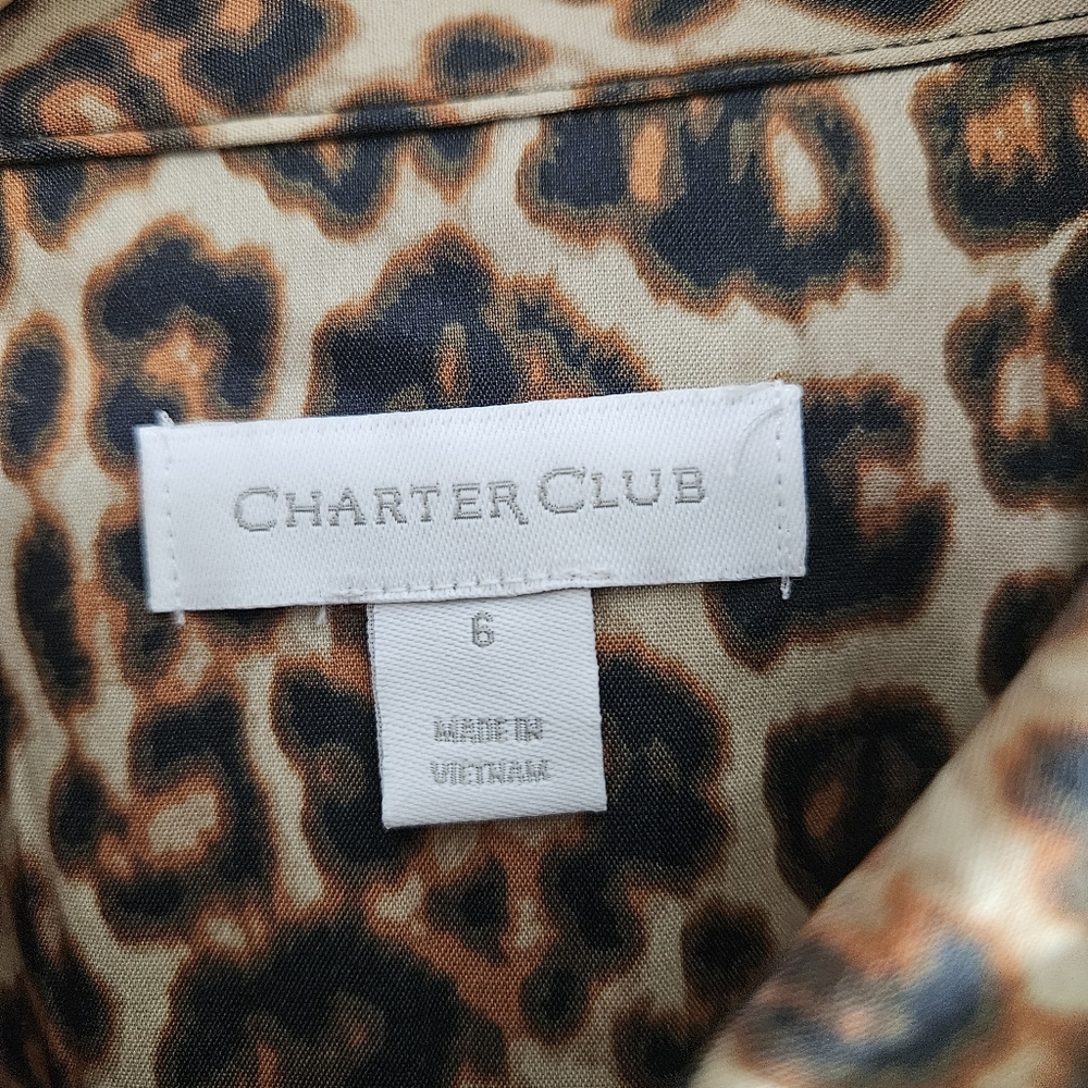 Charter Club Leopard Print And Pearl Women's Button Up Top - Picture 12 of 16